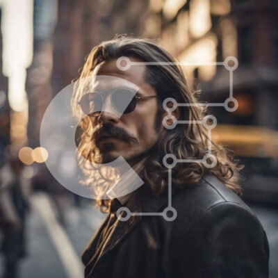 Intra Συλλεκτικό Ξύλινο Παζλ Plywood  4mm - Άνδρας με μακριά μαλλιά στην Urban City Street Σε Ξύλινο Κουτί - Διαστάσεις Puzzle: 10x10 cm – 25 κομμάτια - Image 1