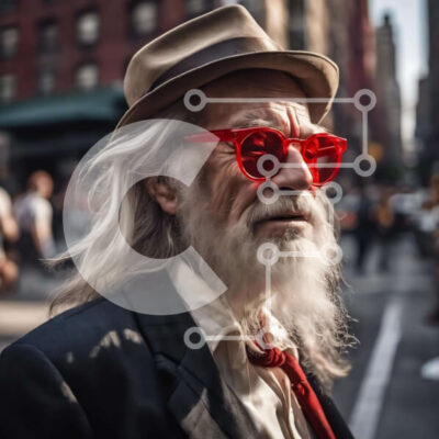 Intra Συλλεκτικό Ξύλινο Παζλ Plywood 4mm - Ηλικιωμένος άνδρας με γένια και κόκκινα γυαλιά ηλίου στο δρόμο Σε Ξύλινο Κουτί - Διαστάσεις Puzzle: 10x10 cm – 25 κομμάτια - Image 1