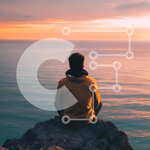 Intra Συλλεκτικό Ξύλινο Παζλ Plywood 4mm - Άνδρας που κάθεται στον βράχο με θέα στον ωκεανό στο ηλιοβασίλεμα Σε Ξύλινο Κουτί - Διαστάσεις: 10x10 cm – 25 κομμάτια - Image 1