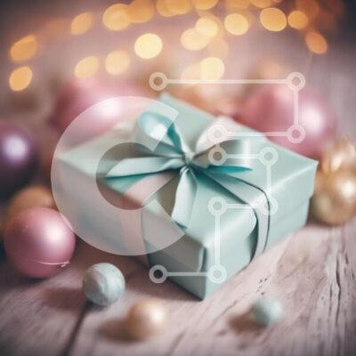 Intra Συλλεκτικό Ξύλινο Παζλ Plywood 4mm - Μπλε κουτί δώρου με πολύχρωμα στολίδια Σε Ξύλινο Κουτί - Διαστάσεις Puzzle: 10x10 cm – 25 κομμάτια - Image 1