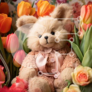 Intra Συλλεκτικό Ξύλινο Παζλ Plywood  4mm - Teddy Bear που περιβάλλεται από πολύχρωμα λουλούδια και γεμιστά ζώα Σε Ξύλινο Κουτί - Διαστάσεις: 10x10 cm – 25 κομμάτια