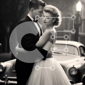 Intra Συλλεκτικό Ξύλινο Παζλ Plywood  4mm - Vintage γαμήλιο ζευγάρι αγκαλιά με κλασικό αυτοκίνητο Σε Ξύλινο Κουτί - Διαστάσεις: 10x10 cm – 25 κομμάτια