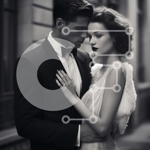 Intra Συλλεκτικό Ξύλινο Παζλ Plywood  4mm - Επίσημα ντυμένο ζευγάρι αγκαλιασμένο στα ασπρόμαυρα Σε Ξύλινο Κουτί - Διαστάσεις Puzzle: 10x10 cm – 25 κομμάτια - Image 1