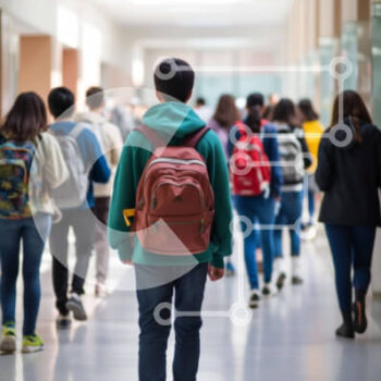 Intra Συλλεκτικό Ξύλινο Παζλ Plywood  4mm - Μαθητές που περπατούν στο διάδρομο του σχολείου Σε Ξύλινο Κουτί - Διαστάσεις Puzzle: 10x10 cm – 25 κομμάτια - Image 1