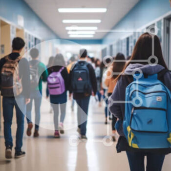 Intra Συλλεκτικό Ξύλινο Παζλ Plywood  4mm - Μαθητές που περπατούν στο διάδρομο του σχολείου με σακίδια Σε Ξύλινο Κουτί - Διαστάσεις Puzzle: 10x10 cm – 25 κομμάτια - Image 1