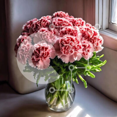 Intra Συλλεκτικό Ξύλινο Παζλ Plywood 4mm - Φρέσκα ροζ γαρίφαλα σε διαφανές γυάλινο βάζο Σε Ξύλινο Κουτί - Διαστάσεις: 10x10 cm – 25 κομμάτια - Image 1