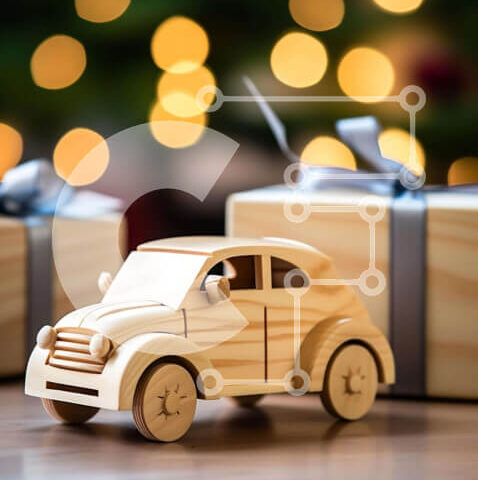 Intra Συλλεκτικό Ξύλινο Παζλ Plywood 4mm - Χριστουγεννιάτικα κουτιά δώρων και αυτοκίνητο παιχνιδιών με φώτα Σε Ξύλινο Κουτί - Διαστάσεις: 10x10 cm – 25 κομμάτια - Image 1