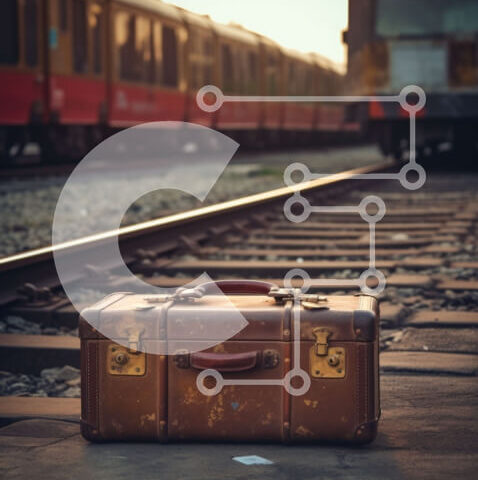 Intra Συλλεκτικό Ξύλινο Παζλ Plywood 4mm - Χαμένη καφέ βαλίτσα δίπλα στις γραμμές του τρένου Σε Ξύλινο Κουτί - Διαστάσεις Puzzle: 10x10 cm – 25 κομμάτια - Image 1