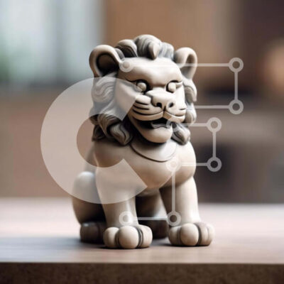 Intra Συλλεκτικό Ξύλινο Παζλ Plywood  4mm - Κεραμικό ειδώλιο λιονταριού σε ξύλινο τραπέζι Σε Ξύλινο Κουτί - Διαστάσεις: 10x10 cm – 25 κομμάτια - Image 1