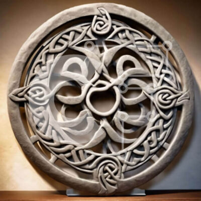 Intra Συλλεκτικό Ξύλινο Παζλ Plywood  4mm - Κυκλικό Πέτρινο Γλυπτό με Κέλτικα Σχέδια Σε Ξύλινο Κουτί - Διαστάσεις Puzzle: 10x10 cm – 25 κομμάτια - Image 1