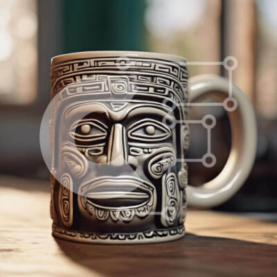 Intra Συλλεκτικό Ξύλινο Παζλ Plywood 4mm - Κούπα καφέ εμπνευσμένη από τους Αζτέκους Σε Ξύλινο Κουτί - Διαστάσεις: 10x10 cm – 25 κομμάτια - Image 1