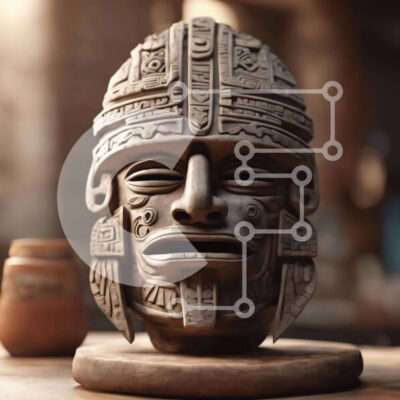 Intra Συλλεκτικό Ξύλινο Παζλ Plywood  4mm - Γλυπτό κεφαλής εμπνευσμένο από τους Αζτέκους σε ξύλινο τραπέζι Σε Ξύλινο Κουτί - Διαστάσεις: 10x10 cm – 25 κομμάτια - Image 1