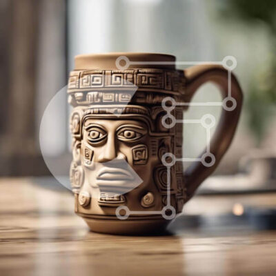 Intra Συλλεκτικό Ξύλινο Παζλ Plywood  4mm - Καφέ κούπα καφέ με σχέδιο εμπνευσμένο από τους Αζτέκους Σε Ξύλινο Κουτί - Διαστάσεις: 10x10 cm – 25 κομμάτια - Image 1