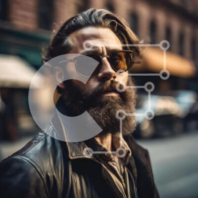 Intra Συλλεκτικό Ξύλινο Παζλ Plywood  4mm - Άνδρας με μαύρο δερμάτινο μπουφάν και γυαλιά ηλίου Σε Ξύλινο Κουτί - Διαστάσεις Puzzle: 10x10 cm – 25 κομμάτια - Image 1