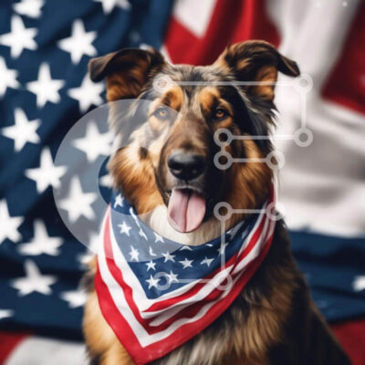 Intra Συλλεκτικό Ξύλινο Παζλ Plywood 4mm - Πατριωτικό σκυλί με αμερικανική σημαία Bandana Σε Ξύλινο Κουτί - Διαστάσεις: 10x10 cm – 25 κομμάτια - Image 1