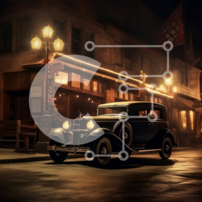 Intra Συλλεκτικό Ξύλινο Παζλ Plywood 4mm - Παλιομοδίτικο αυτοκίνητο παρκαρισμένο τη νύχτα Σε Ξύλινο Κουτί - Διαστάσεις Puzzle: 10x10 cm – 25 κομμάτια - Image 1