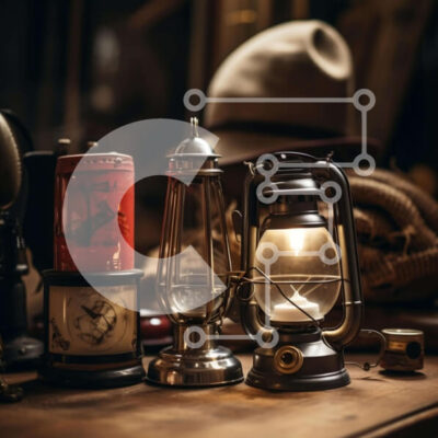 Intra Συλλεκτικό Ξύλινο Παζλ Plywood  4mm - Vintage διακόσμηση τραπεζιού με φανάρι, καπέλο και ρολόι Σε Ξύλινο Κουτί - Διαστάσεις: 10x10 cm – 25 κομμάτια - Image 1