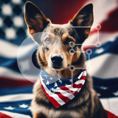 Intra Συλλεκτικό Ξύλινο Παζλ Plywood 4mm - Περίεργος σκύλος με αμερικανική σημαία Μπαντάνα Σε Ξύλινο Κουτί - Διαστάσεις: 10x10 cm – 25 κομμάτια - Image 1