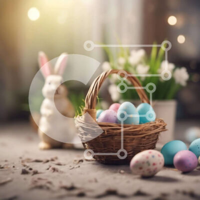 Intra Συλλεκτικό Ξύλινο Παζλ Plywood 4mm - Πολύχρωμα Πασχαλινά αυγά και λαγουδάκι Σε Ξύλινο Κουτί - Διαστάσεις Puzzle: 10x10 cm – 25 κομμάτια - Image 1