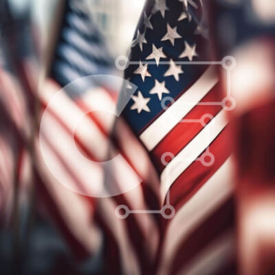 Intra Συλλεκτικό Ξύλινο Παζλ Plywood  4mm - Κοντινό πλάνο αμερικανικών σημαιών σε μια σειρά Σε Ξύλινο Κουτί - Διαστάσεις Puzzle: 10x10 cm – 25 κομμάτια - Image 1