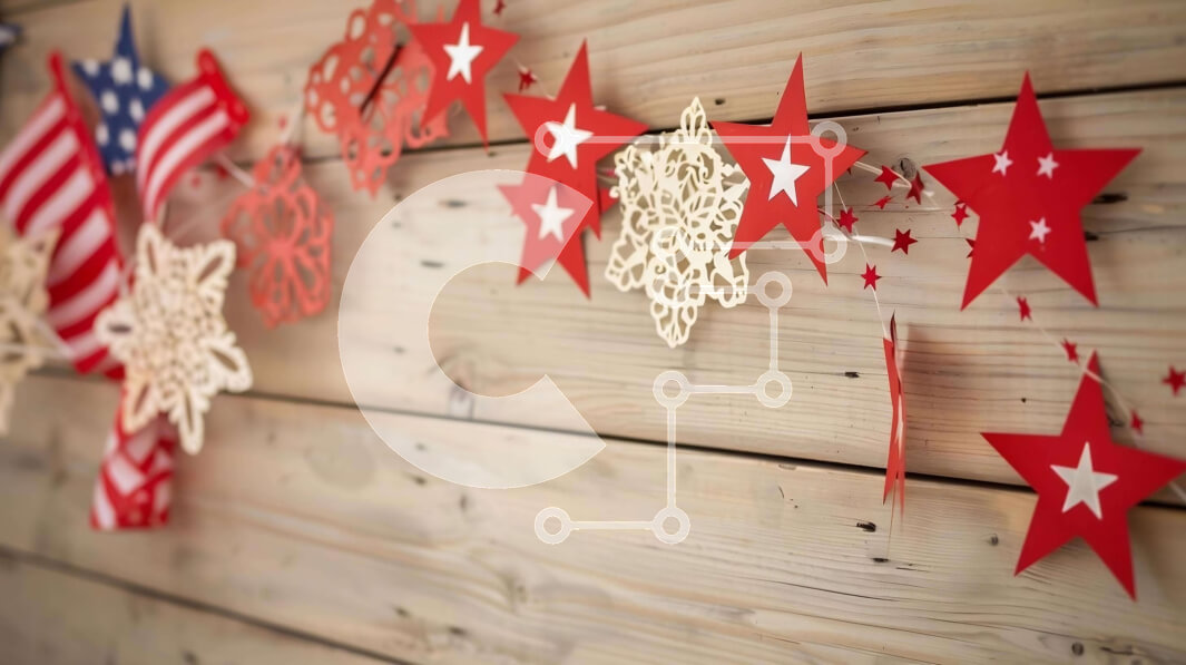 Intra Συλλεκτικό Ξύλινο Παζλ Plywood  4mm - Πατριωτική ξύλινη διακόσμηση τοίχου με αστέρια και νιφάδες χιονιού Σε Ξύλινο Κουτί - Διαστάσεις: 10x10 cm – 25 κομμάτια