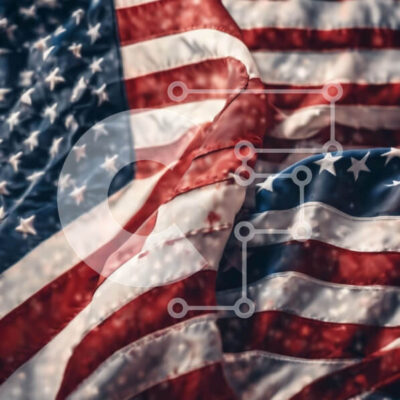 Intra Συλλεκτικό Ξύλινο Παζλ Plywood  4mm - Κοντινή εικόνα των αμερικανικών σημαιών που κυματίζουν Σε Ξύλινο Κουτί - Διαστάσεις Puzzle: 10x10 cm – 25 κομμάτια - Image 1