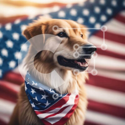 Intra Συλλεκτικό Ξύλινο Παζλ Plywood  4mm - Happy Golden Retriever Dog με American Flag Bandana Σε Ξύλινο Κουτί - Διαστάσεις: 10x10 cm – 25 κομμάτια - Image 1