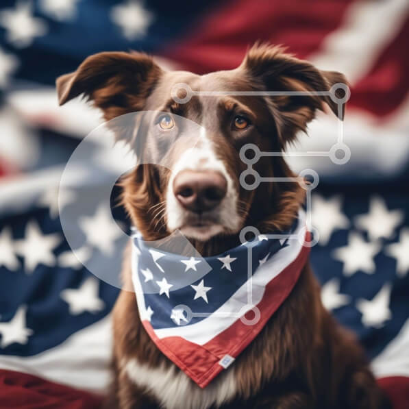 Intra Συλλεκτικό Ξύλινο Παζλ Plywood  4mm - Καφέ σκυλί με αμερικανική σημαία Μπαντάνα Σε Ξύλινο Κουτί - Διαστάσεις Puzzle: 10x10 cm – 25 κομμάτια