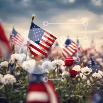 Intra Συλλεκτικό Ξύλινο Παζλ Plywood  4mm - Αμερικανικές σημαίες και λουλούδια στο πεδίο Σε Ξύλινο Κουτί - Διαστάσεις Puzzle: 10x10 cm – 25 κομμάτια - Image 1