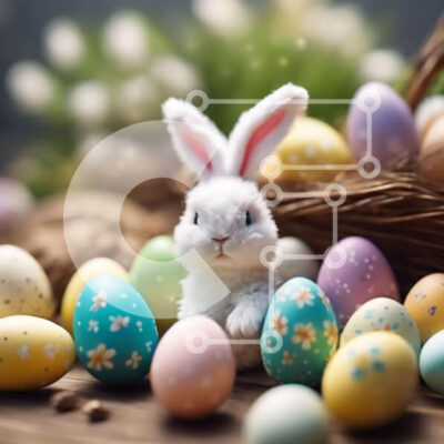 Intra Συλλεκτικό Ξύλινο Παζλ Plywood 4mm - Λευκό λαγουδάκι με πολύχρωμα πασχαλινά αυγά Σε Ξύλινο Κουτί - Διαστάσεις Puzzle: 10x10 cm – 25 κομμάτια - Image 1