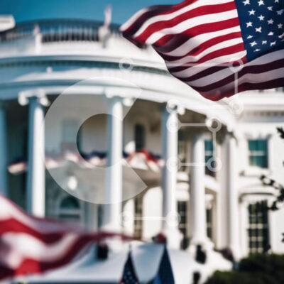 Intra Συλλεκτικό Ξύλινο Παζλ Plywood  4mm - Λευκός Οίκος με την αμερικανική σημαία και τις γύρω σημαίες Σε Ξύλινο Κουτί - Διαστάσεις Puzzle: 10x10 cm – 25 κομμάτια - Image 1