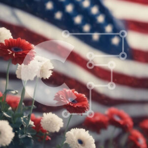 Intra Συλλεκτικό Ξύλινο Παζλ Plywood  4mm - Πατριωτικό μπουκέτο μαργαρίτες με αμερικανική σημαία Σε Ξύλινο Κουτί - Διαστάσεις: 10x10 cm – 25 κομμάτια