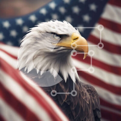 Intra Συλλεκτικό Ξύλινο Παζλ Plywood  4mm - Φαλακρός αετός και αμερικανική σημαία Σε Ξύλινο Κουτί - Διαστάσεις: 10x10 cm – 25 κομμάτια - Image 1