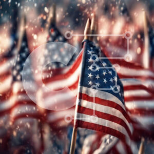 Intra Συλλεκτικό Ξύλινο Παζλ Plywood  4mm - Ομάδα αμερικανικών σημαιών που κυματίζουν στον άνεμο Σε Ξύλινο Κουτί - Διαστάσεις Puzzle: 10x10 cm – 25 κομμάτια