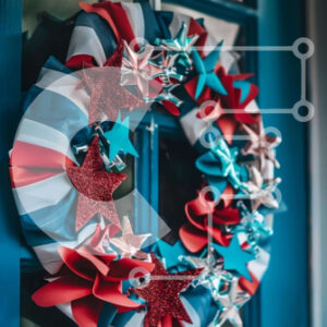 Intra Συλλεκτικό Ξύλινο Παζλ Plywood  4mm - Διακόσμηση με στεφάνι 4 Ιουλίου Σε Ξύλινο Κουτί - Διαστάσεις: 10x10 cm – 25 κομμάτια