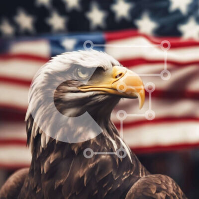 Intra Συλλεκτικό Ξύλινο Παζλ Plywood  4mm - Κοντινό πλάνο του Majestic Eagle με την αμερικανική σημαία Σε Ξύλινο Κουτί - Διαστάσεις: 10x10 cm – 25 κομμάτια - Image 1