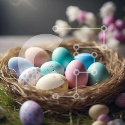 Intra Συλλεκτικό Ξύλινο Παζλ Plywood  4mm - Πολύχρωμα Πασχαλινά αυγά στη φωλιά με λουλούδια Σε Ξύλινο Κουτί - Διαστάσεις Puzzle: 10x10 cm – 25 κομμάτια - Image 1