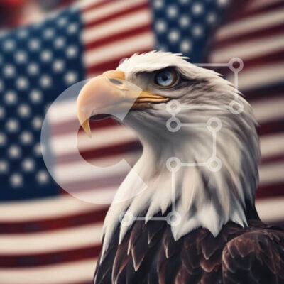 Intra Συλλεκτικό Ξύλινο Παζλ Plywood  4mm - Αετός μπροστά από την αμερικανική σημαία Σε Ξύλινο Κουτί - Διαστάσεις: 10x10 cm – 25 κομμάτια - Image 1