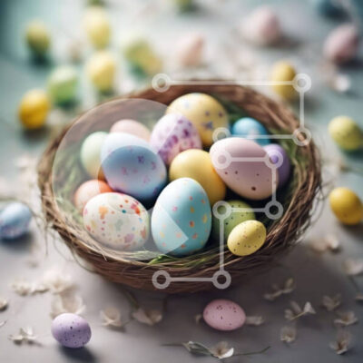 Intra Συλλεκτικό Ξύλινο Παζλ Plywood  4mm - Πολύχρωμα Πασχαλινά αυγά σε μια φωλιά με λουλούδια Σε Ξύλινο Κουτί - Διαστάσεις Puzzle: 10x10 cm – 25 κομμάτια - Image 1