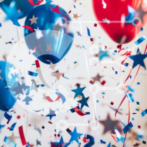 Intra Συλλεκτικό Ξύλινο Παζλ Plywood  4mm - Πατριωτική γιορτή με κόκκινες, λευκές και μπλε διακοσμήσεις Σε Ξύλινο Κουτί - Διαστάσεις: 10x10 cm – 25 κομμάτια