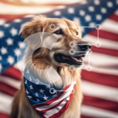 Intra Συλλεκτικό Ξύλινο Παζλ Plywood 4mm - Happy Golden Retriever Dog με American Flag Bandana Σε Ξύλινο Κουτί - Διαστάσεις: 10x10 cm – 25 κομμάτια - Image 1