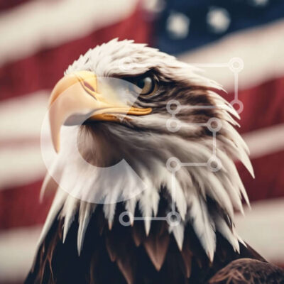 Intra Συλλεκτικό Ξύλινο Παζλ Plywood 4mm - Μεγαλοπρεπής αετός με αμερικανική σημαία Σε Ξύλινο Κουτί - Διαστάσεις: 10x10 cm – 25 κομμάτια - Image 1