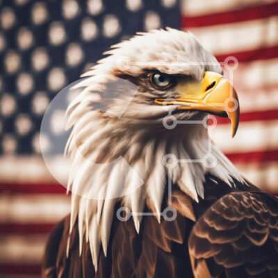 Intra Συλλεκτικό Ξύλινο Παζλ Plywood  4mm - Αετός μπροστά από την αμερικανική σημαία Σε Ξύλινο Κουτί - Διαστάσεις: 10x10 cm – 25 κομμάτια - Image 1