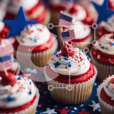 Intra Συλλεκτικό Ξύλινο Παζλ Plywood 4mm - Cupcakes 4ης Ιουλίου με Πατριωτικά Διακοσμητικά Σε Ξύλινο Κουτί - Διαστάσεις: 10x10 cm – 25 κομμάτια - Image 1