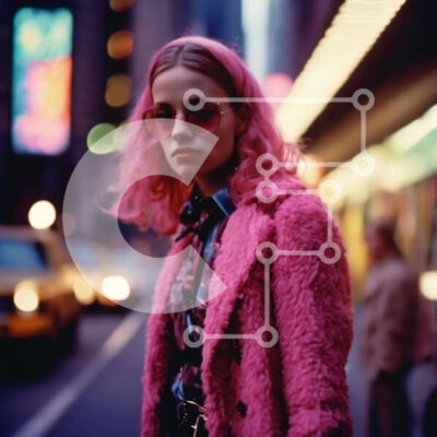 Intra Συλλεκτικό Ξύλινο Παζλ Plywood  4mm - Γυναίκα με ροζ μαλλιά στην Urban City Street Σε Ξύλινο Κουτί - Διαστάσεις Puzzle: 10x10 cm – 25 κομμάτια - Image 1