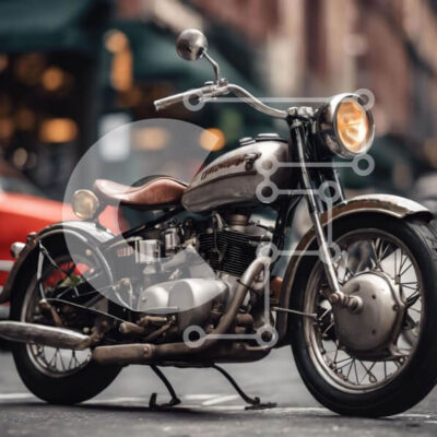 Intra Συλλεκτικό Ξύλινο Παζλ Plywood  4mm - Vintage μοτοσυκλέτα παρκαρισμένη στην City Street Σε Ξύλινο Κουτί - Διαστάσεις Puzzle: 10x10 cm – 25 κομμάτια - Image 1