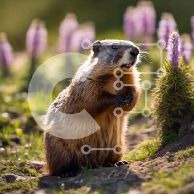 Intra Συλλεκτικό Ξύλινο Παζλ Plywood 4mm - Groundhog στη φύση κοντά σε μωβ λουλούδια Σε Ξύλινο Κουτί - Διαστάσεις: 10x10 cm – 25 κομμάτια - Image 1