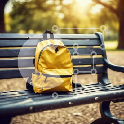 Intra Συλλεκτικό Ξύλινο Παζλ Plywood  4mm - Κίτρινο σακίδιο πλάτης στον πάγκο υπαίθριου πάρκου Σε Ξύλινο Κουτί - Διαστάσεις Puzzle: 10x10 cm – 25 κομμάτια - Image 1