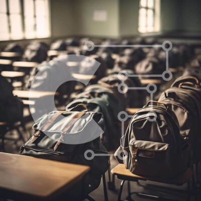 Intra Συλλεκτικό Ξύλινο Παζλ Plywood 4mm - Τάξη με σακίδια πλάτης και ράφια Σε Ξύλινο Κουτί - Διαστάσεις Puzzle: 10x10 cm – 25 κομμάτια - Image 1