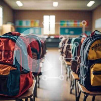 Intra Συλλεκτικό Ξύλινο Παζλ Plywood 4mm - Τάξη με σακίδια πλάτης και ράφια Σε Ξύλινο Κουτί - Διαστάσεις Puzzle: 10x10 cm – 25 κομμάτια - Image 1